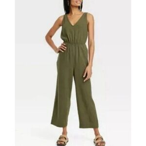 Universal Thread Forest Green V-Neck Open Back Jumpsuit,2X